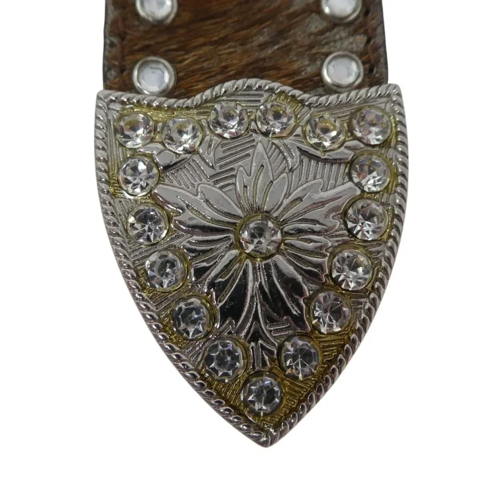 3D Belt Company Rhinestone Bling Leather Calfhair Western Belt